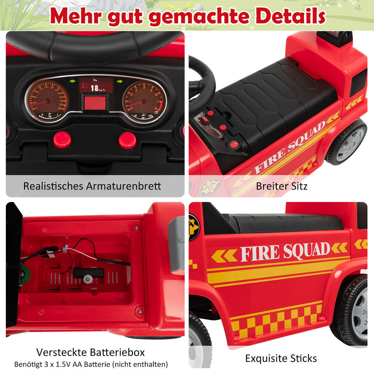 FEUERWEHRAUTO Rot - Rot, Kunststoff (28/49/86cm) - COSTWAY