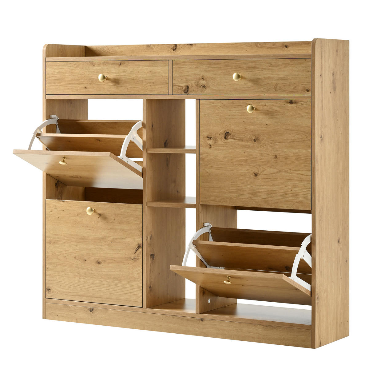 SCHUHSCHRANK 110/26/100 cm mit 4 Klappen und 2 Schubladen in Natur - Naturfarben, Holzwerkstoff (110/100/26cm) - BEAOK