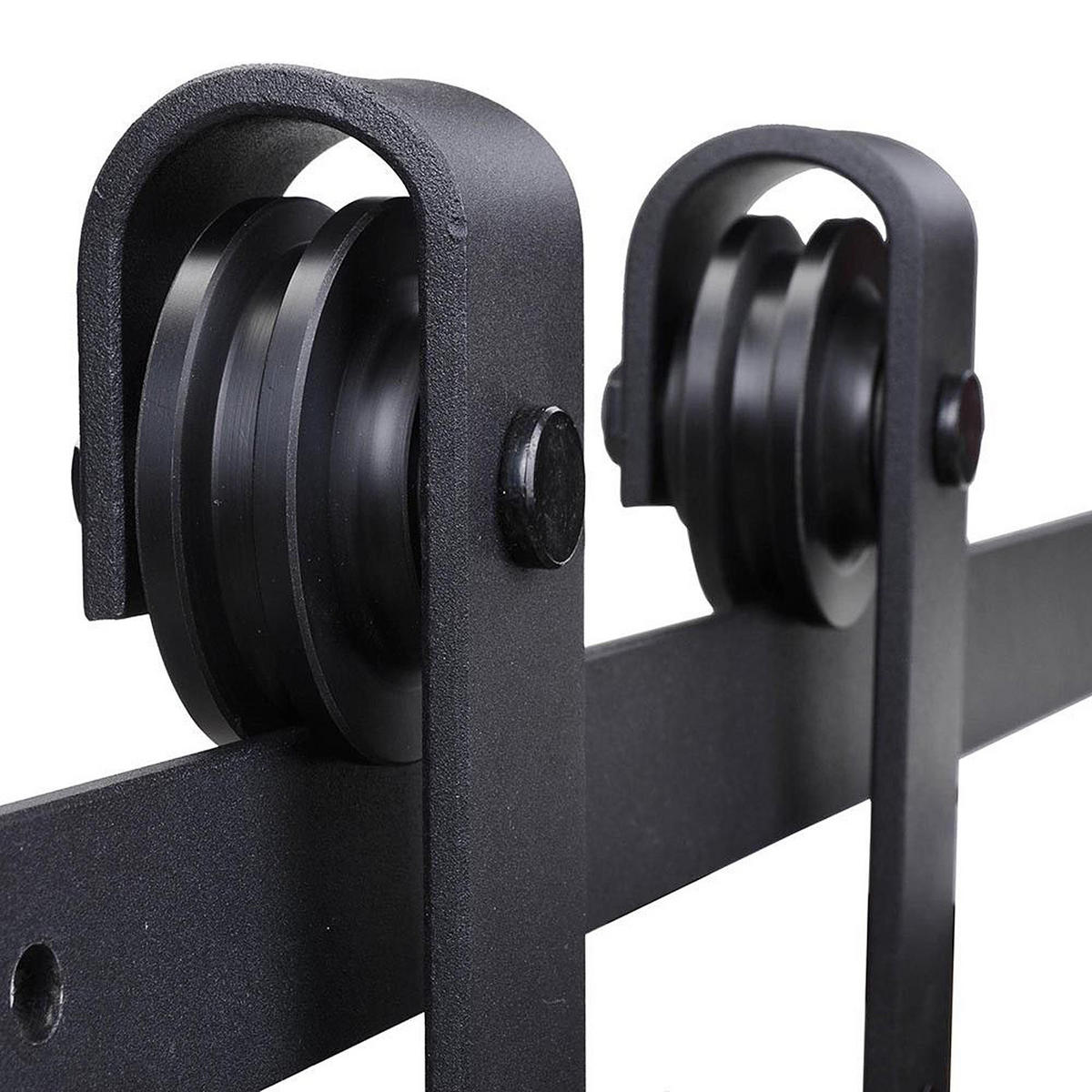 SCHIEBETÜREN-BESCHLAGSATZ 200cm Komplett-Set mit Schienen, Rollen, Schwarz - Schwarz, Metall (4/0.6/200cm) - HOMCOM