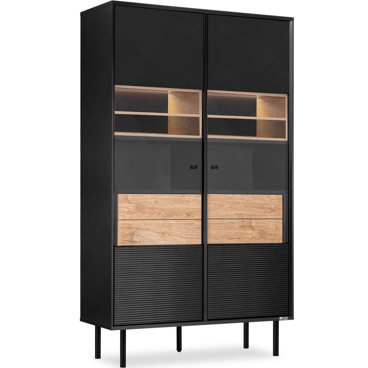 VITRINENSCHRÄNK LOFTY TV/HiFi-Einlage, schwarz / Eiche natur - Eichefarben/Multicolor, Holzwerkstoff (102/174/41cm) - KONSIMO®