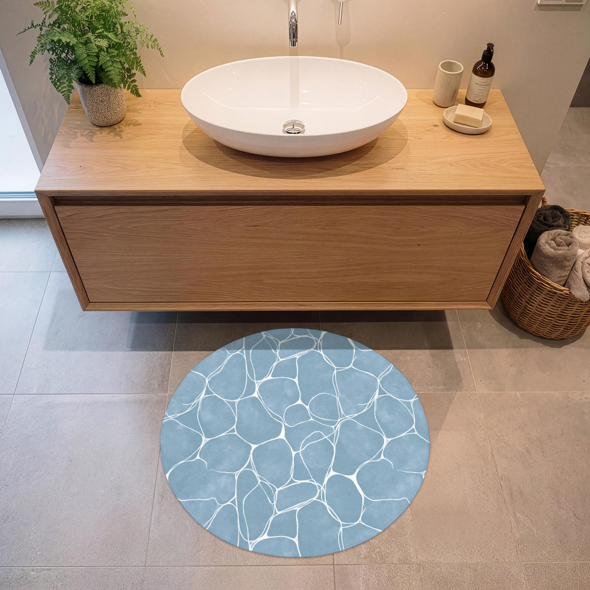 BADEMATTE Organisch - Muster - Blau 70x70 cm - Hellblau, Kunststoff/Textil (70/70cm)