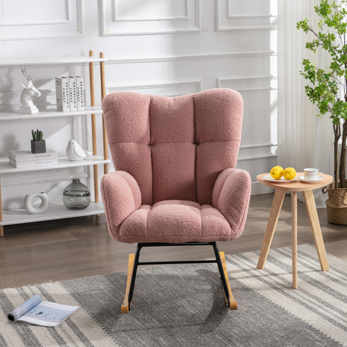 SCHAUKELSTUHL Teddy-Stoff mit gepolsterter Rückenlehne 80/70/95 cm Rosa - Rosa, Textil (70/95/80cm) - Redom