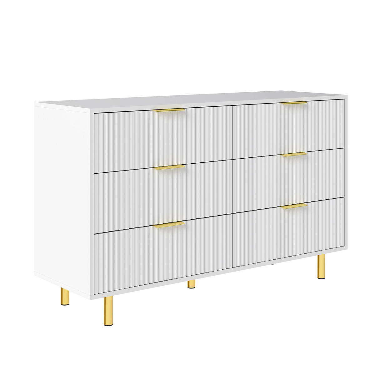 KOMMODEN-SIDEBOARD 200/40/72 cm mit 9 Schubladen in Weiß und Gold - Weiß, Holzwerkstoff (200/72/40cm) - BEAOK