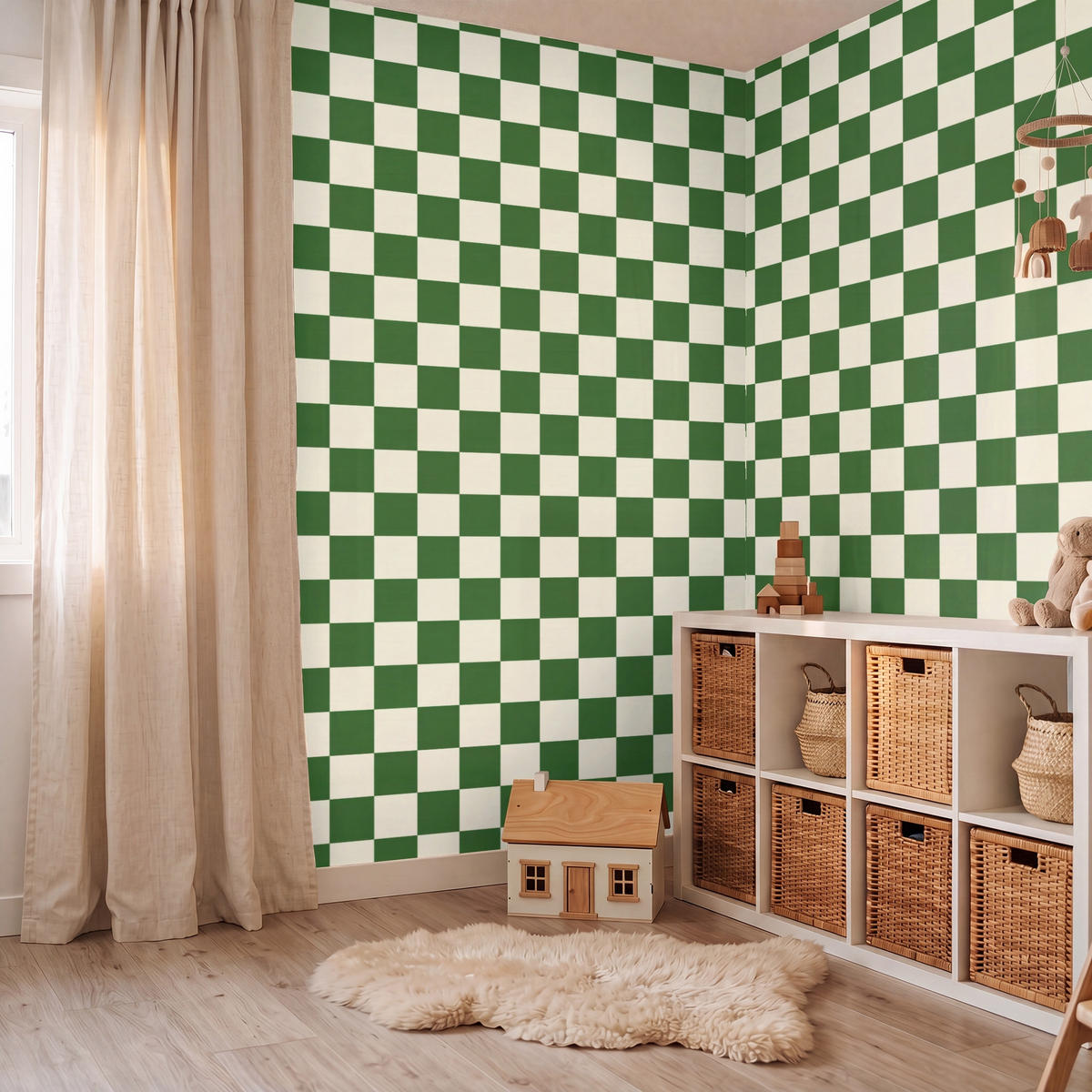 KINDERTAPETE - Schachbrett - Muster - Grün - 280x220 cm - Grün, Papier (280/220cm) - OnlyWow