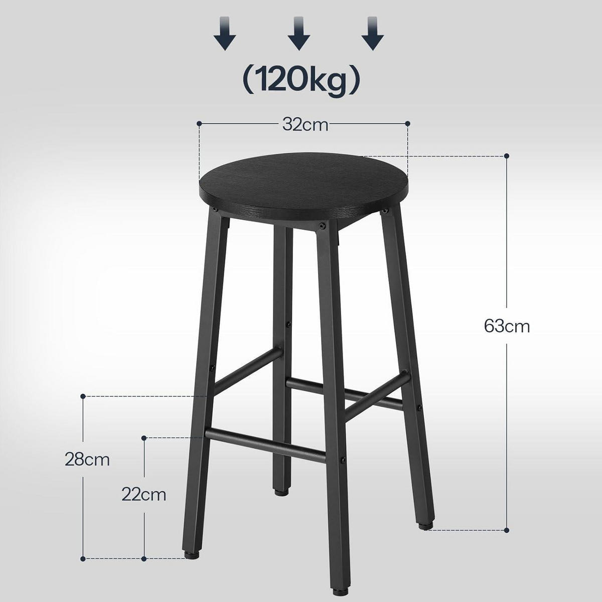 BARHOCKER 2er Set Schwarz 63 cm - Schwarz, Holzwerkstoff (32/63/32cm)