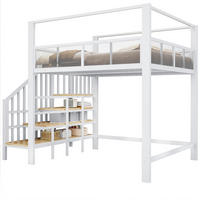 HOCHBETT 140/200 cm in Weiß mit Stauraumstufen, Baldachin und Arbeitsfläche unter dem Bett - Weiß, Metall (140/200cm) - STILVORA