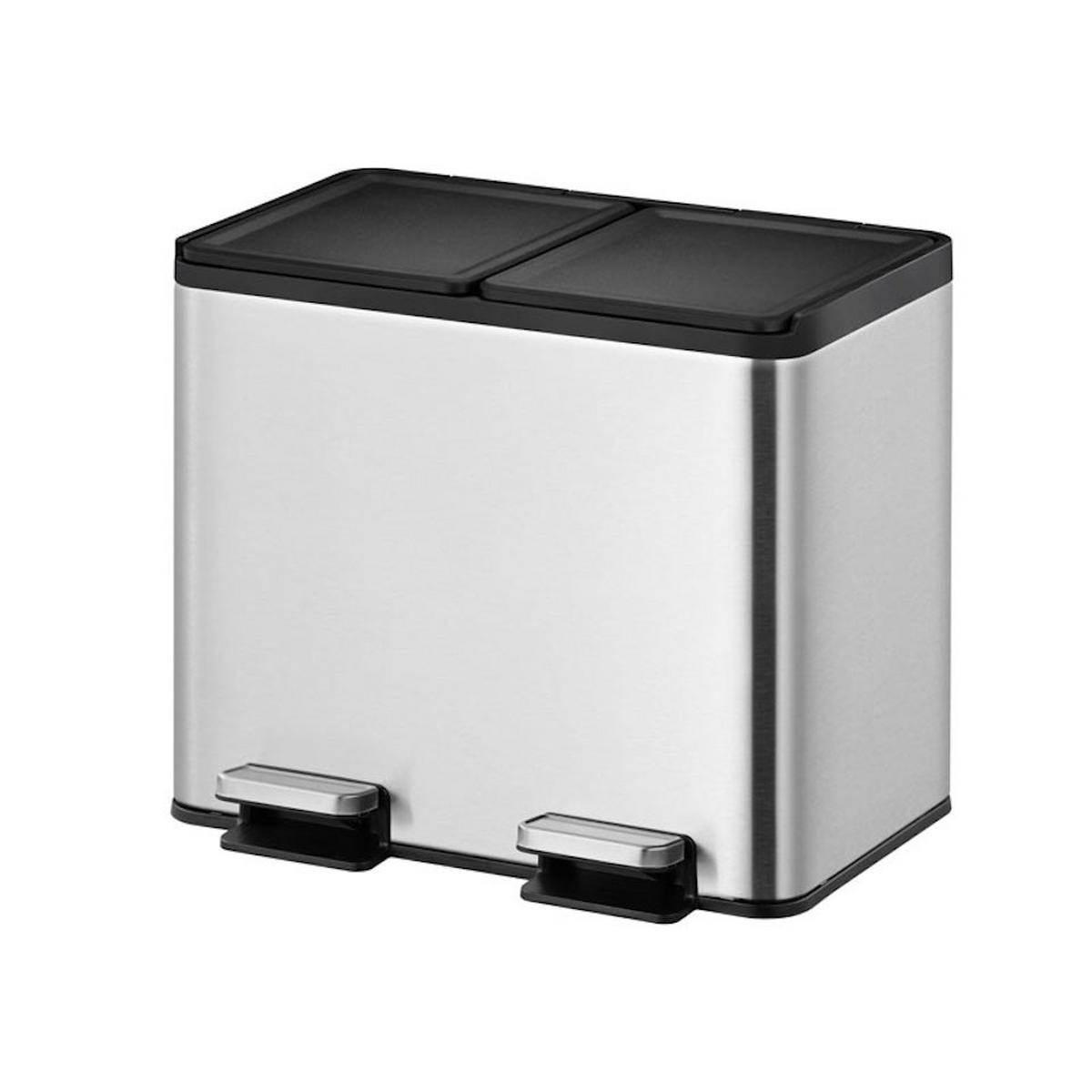 MÜLLEIMER rechteckig 30 Liter 41,2x46,3x33,2 cm, Edelstahl Silber - Silberfarben, Metall (46.3/41.2/33.2cm) - PROREGAL