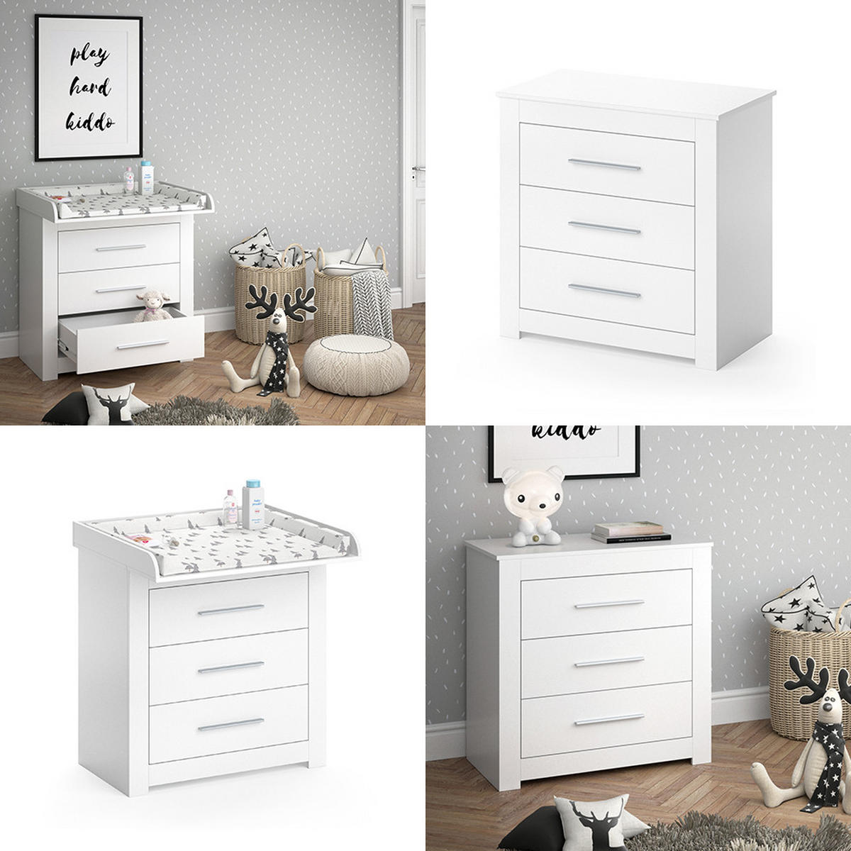 WICKELKOMMODE Miro Weiß 86.6 x 86.5 cm - Silberfarben/Weiß, Holzwerkstoff (86.6/86.5/48.5cm) - Vicco