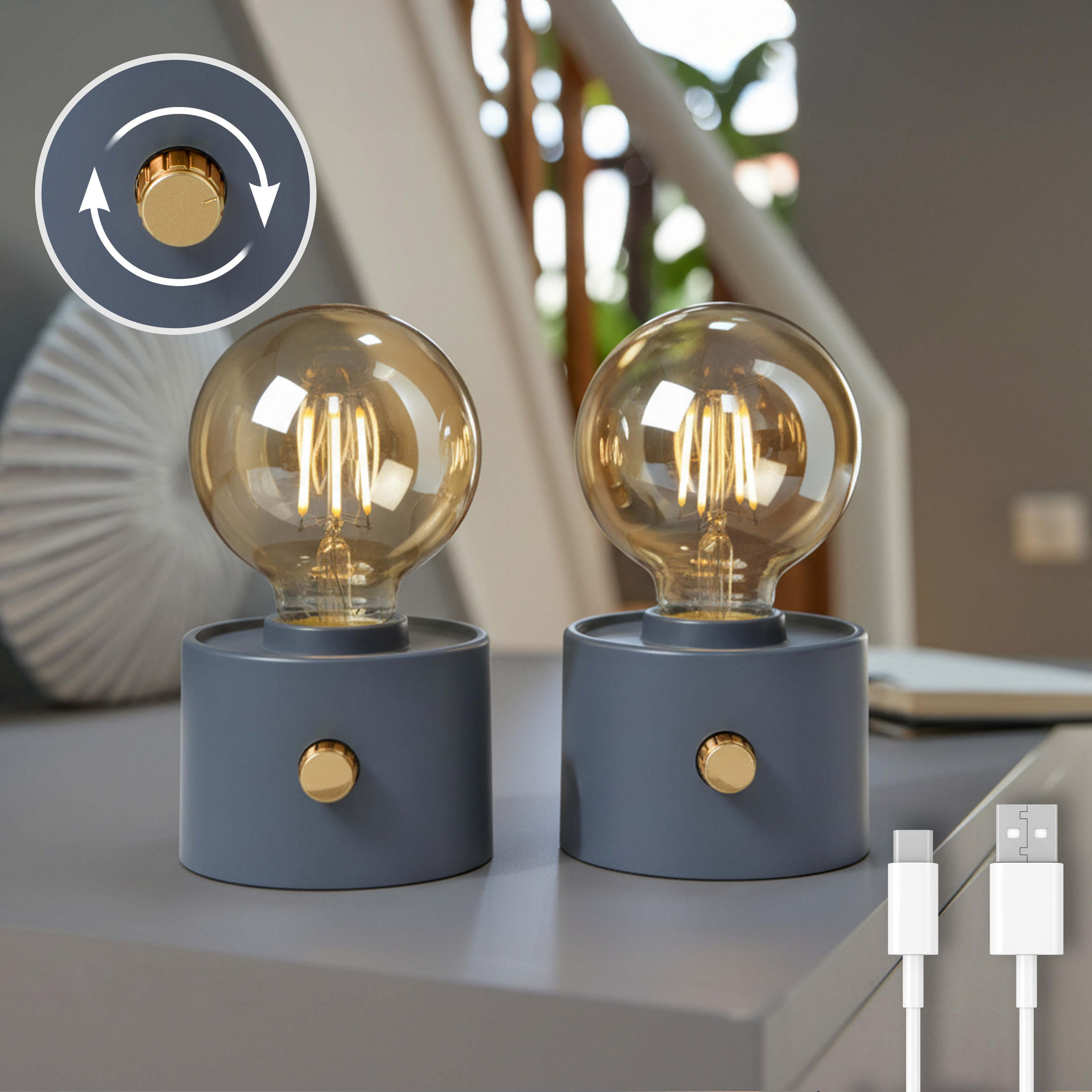LED-TISCHLAMPE Vintage Edison dimmbar 10x9x16cm 2er-Set Anthrazit - Anthrazit, Kunststoff (10/8.7/16cm) - Northpoint