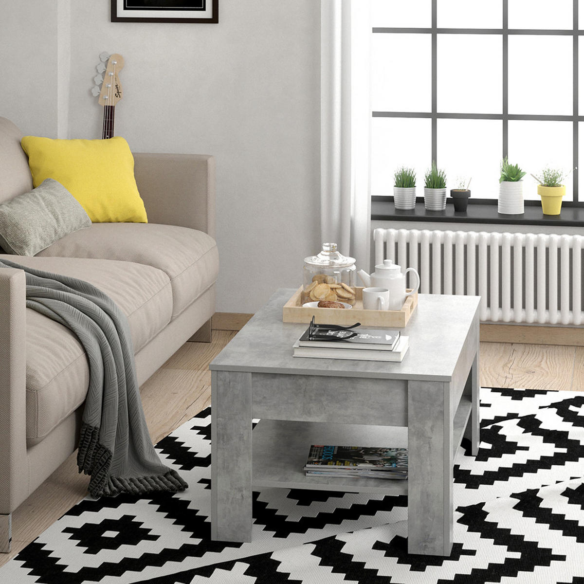 COUCHTISCH Milan Beton 92.2 x 65 cm - Grau, Holzwerkstoff (65/92.2/48cm) - Vicco