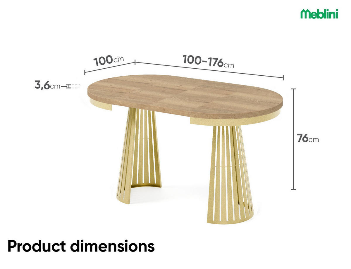 ESSTISCH Cone Bis - Hellbraun/Goldfarben, Holzwerkstoff/Metall (100/100/76cm) - Meblini