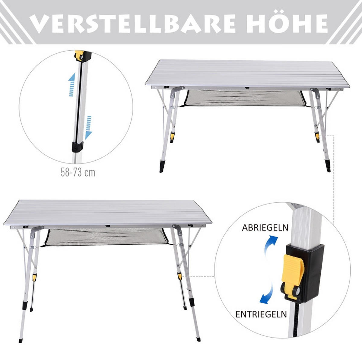 KLAPPTISCH Höhenverstellbar Silber - Silberfarben, Metall (120/69/78cm) - ComfortXL