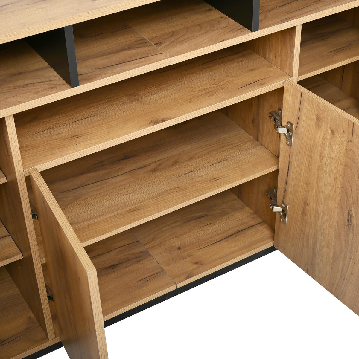 SIDEBOARD in Natur und Schwarz 140x40x85 cm mit 4 Türen und 3 offenen Fächern - Naturfarben, Holzwerkstoff (40/85/140cm) - IVMEU
