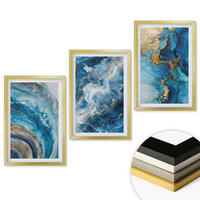 WANDBILDER 3er Set - 40x60 cm Goldrahmen - Blaue abstrakte Muster - Goldfarben, Kunststoff (40/60cm) - ArtPrintCave