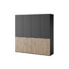 DREHTÜRENSCHRANK - Schrank Minewra 200 - Schwarz + Sento - Eiche Wotan/Schwarz, Holzwerkstoff (200/200/51cm) - Möblo