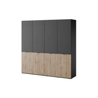 DREHTÜRENSCHRANK - Schrank Minewra 200 - Schwarz + Sento - Eiche Wotan/Schwarz, Holzwerkstoff (200/200/51cm) - Möblo