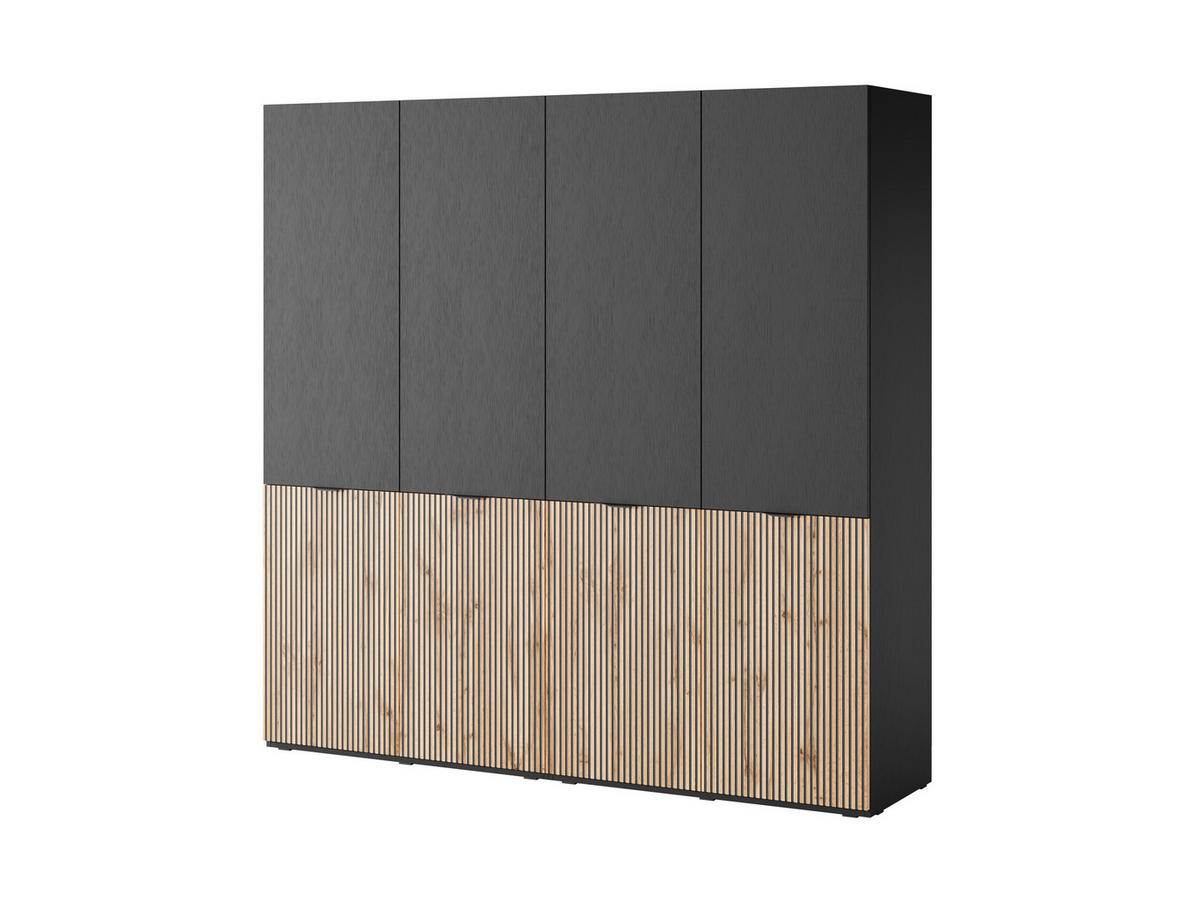 DREHTÜRENSCHRANK - Schrank Minewra 200 - Schwarz + Sento - Eiche Wotan/Schwarz, Holzwerkstoff (200/200/51cm) - Möblo