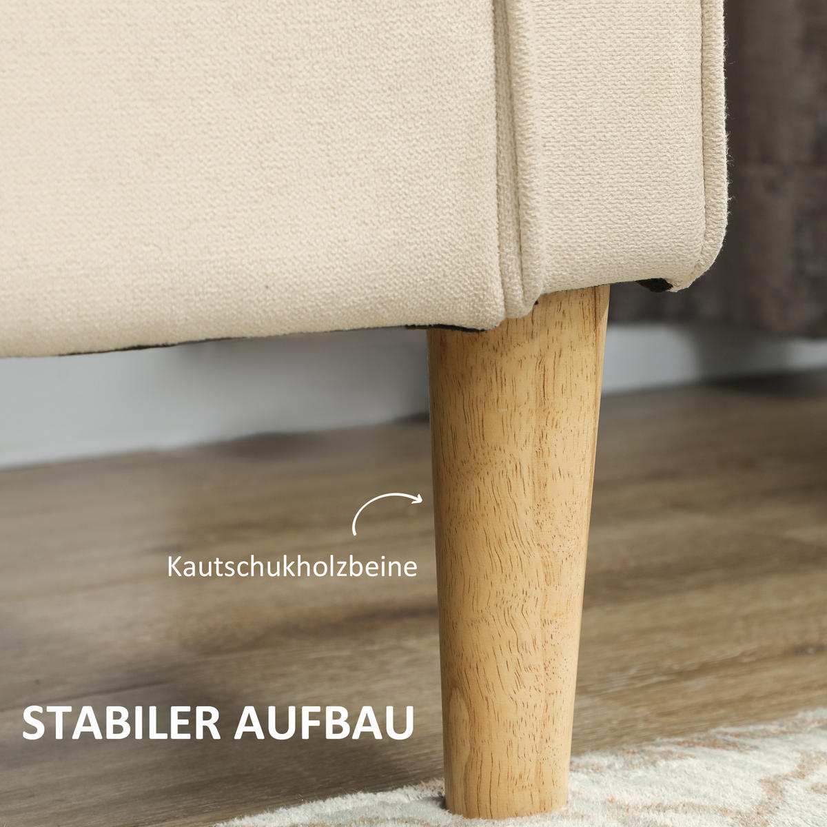 3 Sitzer Sofa, Couch mit Stauraum, Holzbeine, Samtoptik für Wohnzimmer - Creme/Naturfarben, Holz/Textil (62/82/166.5cm) - HOMCOM