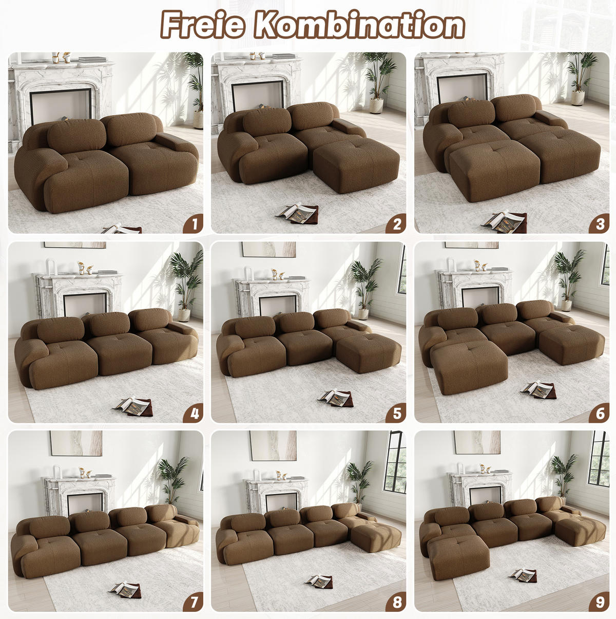 ECKSOFA 298/178/70 cm braun aus Cordstoff montagefrei und ergonomisch - Braun, Textil (178/298cm) - OKWISH