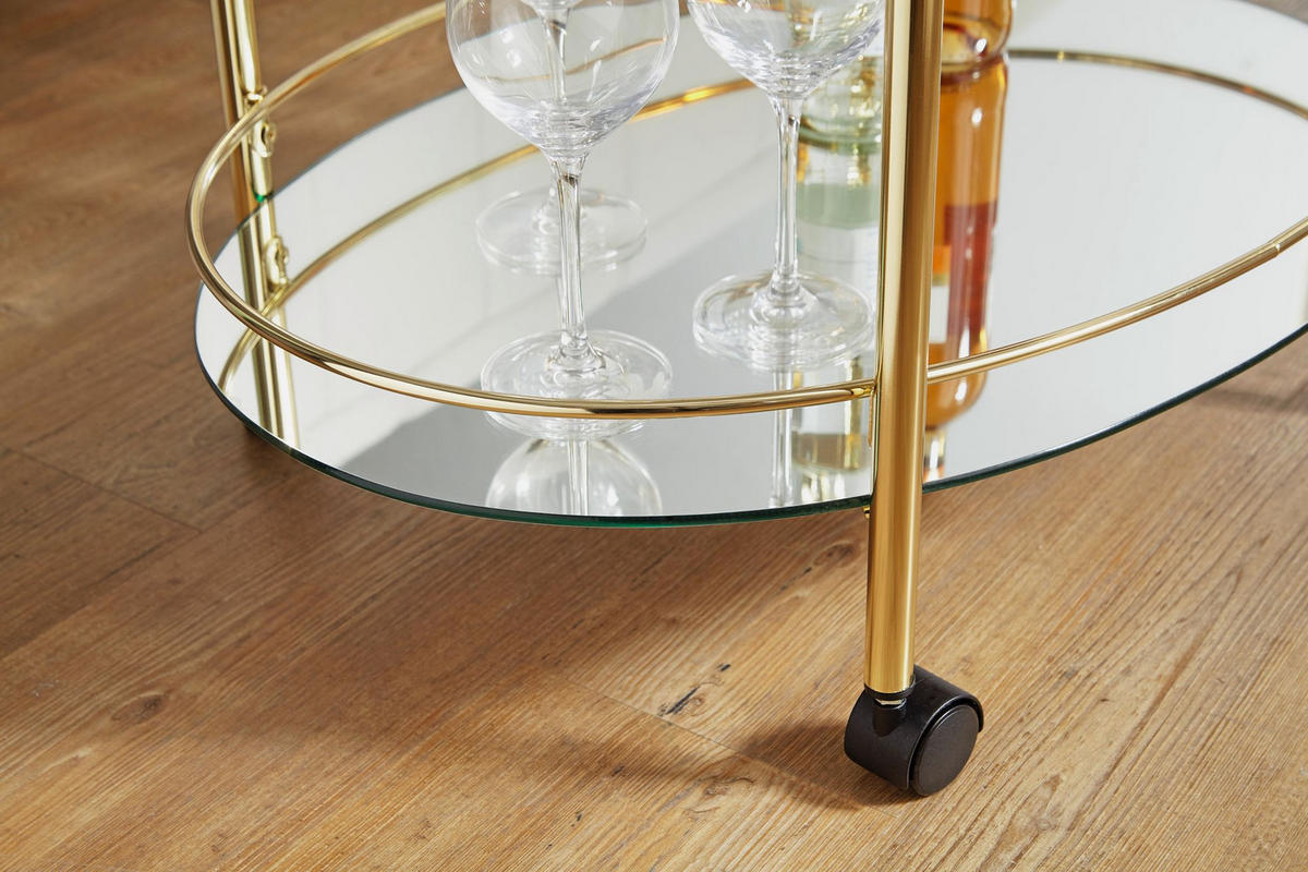 SERVIERWAGEN – Gold, 2 Glasplatten, auf Rollen - Goldfarben, Glas/Metall (67/79/46cm) - KADIMA DESIGN