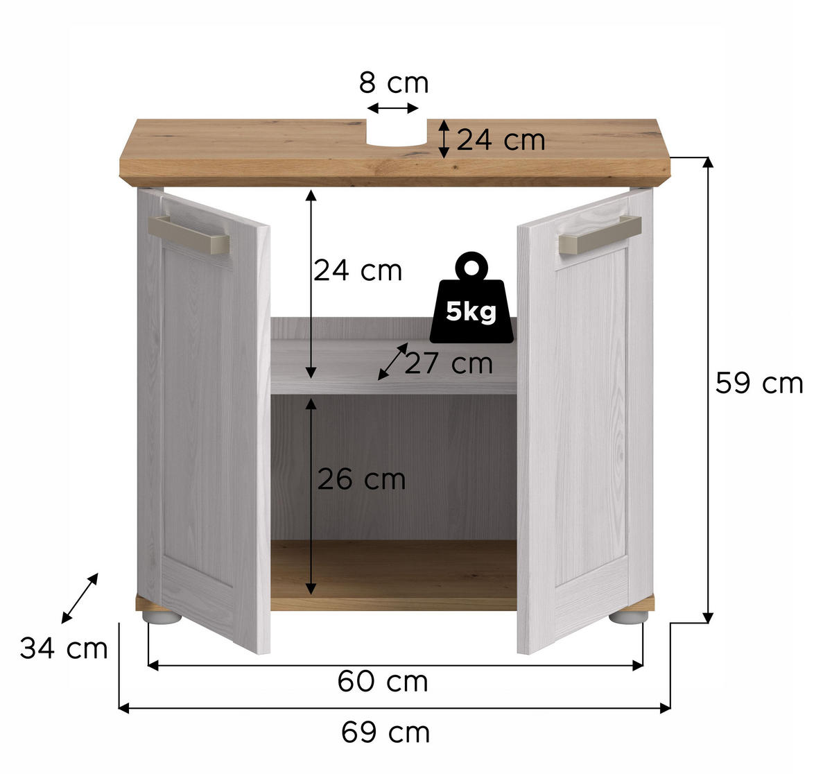WASCHBECKENUNTERSCHRANK Siena (B/H/T: ca. 69/59/34 cm) in Sibiu Lärche Nachbildung/Sibiu Lärche Nachbildung - Lärchefarben, Holzwerkstoff (69/59/34cm)