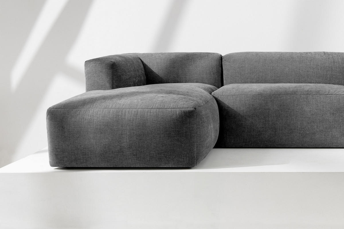ECKMODULSOFA-LINKS BUFFO 3/4 Sitzer mit extrem weicher Sitzfläche, Gewebestoff, aschfahl - Grau, Textil (237/180cm) - KONSIMO®