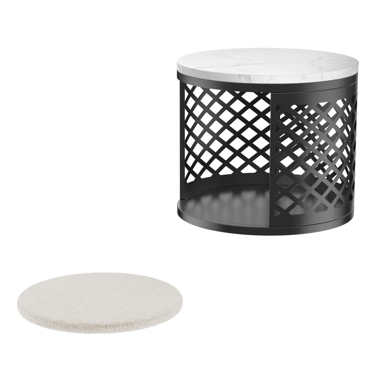 COUCHTISCH Wohnzimmertisch für couch Sofatisch mit Haustierbereich und Haustiermatte, mit Marmorstruktur, bis 400 °C - Schwarz, Holzwerkstoff/Metall (70/70/45cm) - STILVORA