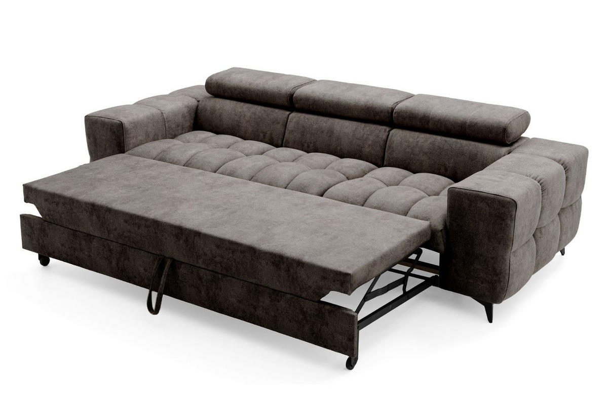 3-SITZER Sofa PUDDING mit Schlaffunktion 127x190 Velours Braun - Schwarz/Braun, Holz/Textil (260/90/100cm) - Muffo