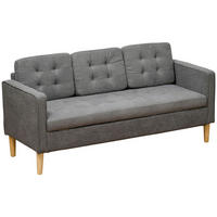 3-SITZER Sofa Stoffsofa Doppelsofa abnehmbar mit Kissen Gummiholz Baumwoll Grau - Naturfarben/Grau, Holz/Textil (62/82/166.5cm) - HOMCOM
