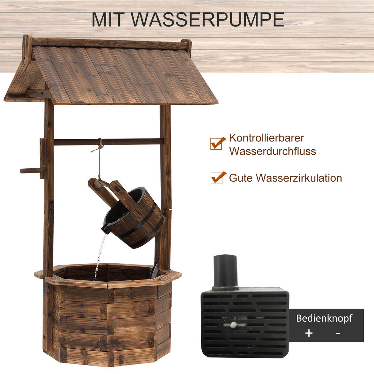 GARTENBRUNNEN, Tannenholz, Verkohlt - Dunkelbraun, Holz (68/57/118cm) - Outsunny