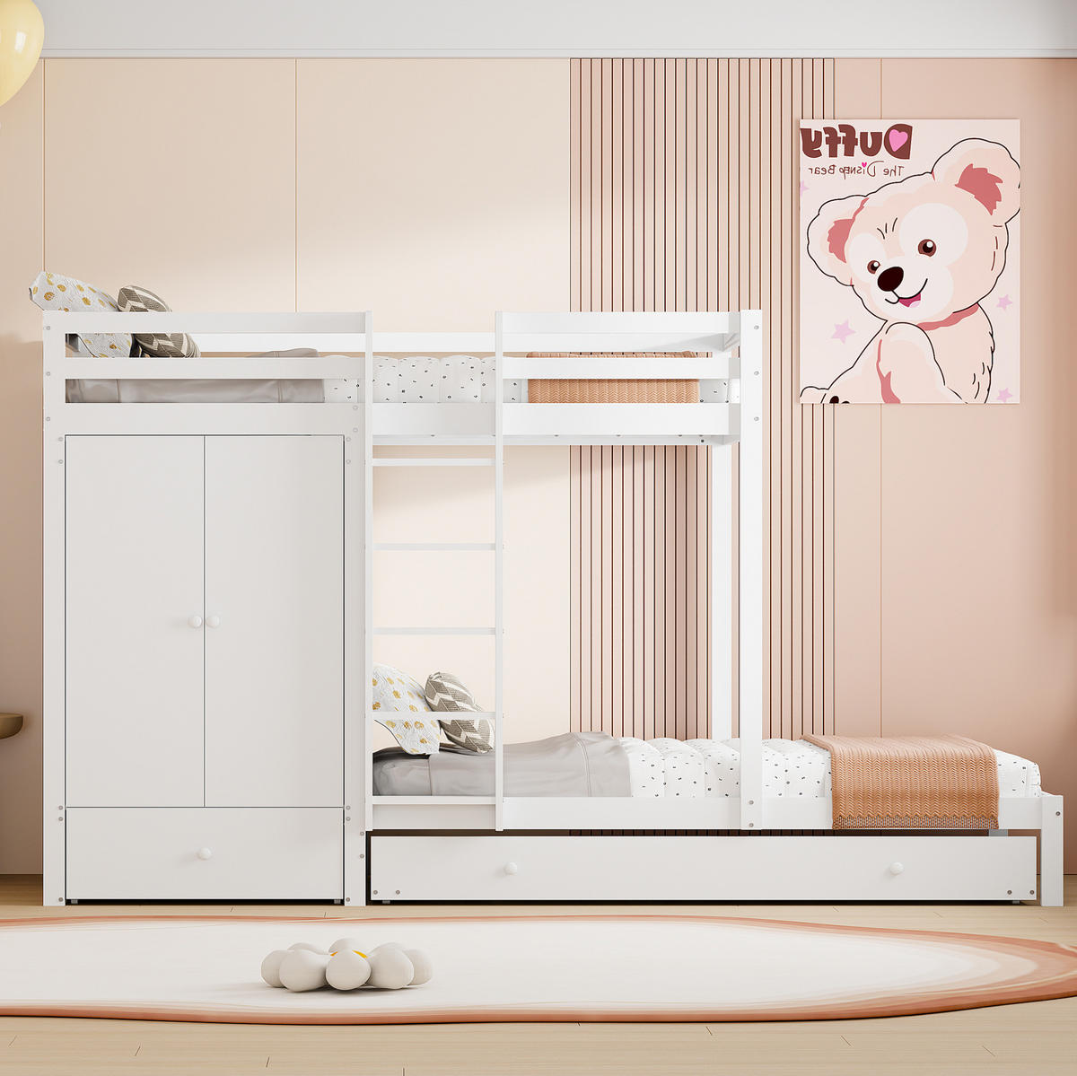 ETAGENBETT 90/200 cm in Weiß mit Ausziehbett und Kleiderschrank - Weiß, Holz (90/200cm) - OKMYHOME