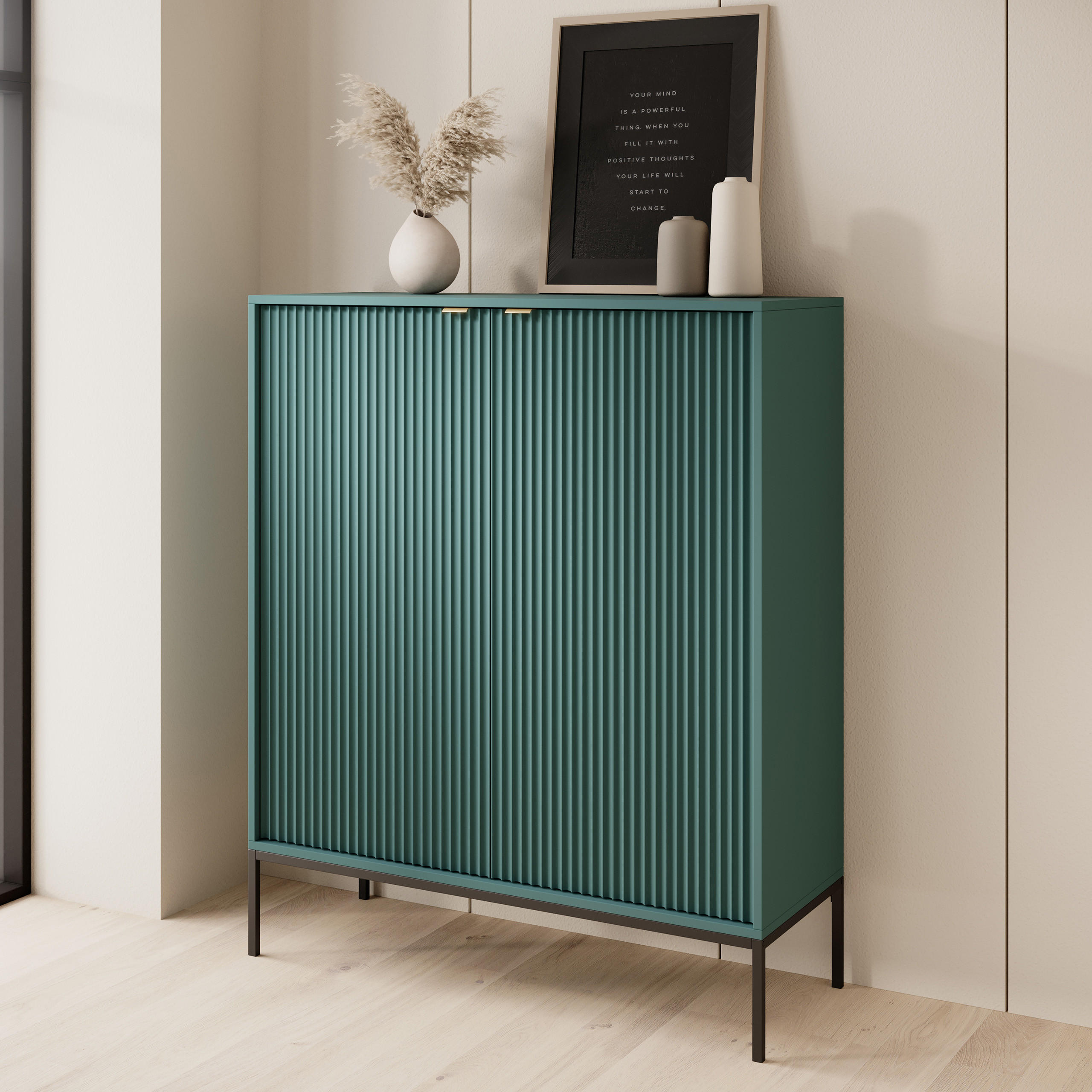 HIGHBOARD STELLARE 104/125/39 cm mit 2 Türen Hellgrün - Hellgrün, Holzwerkstoff (104/125/39cm) - MASSENO