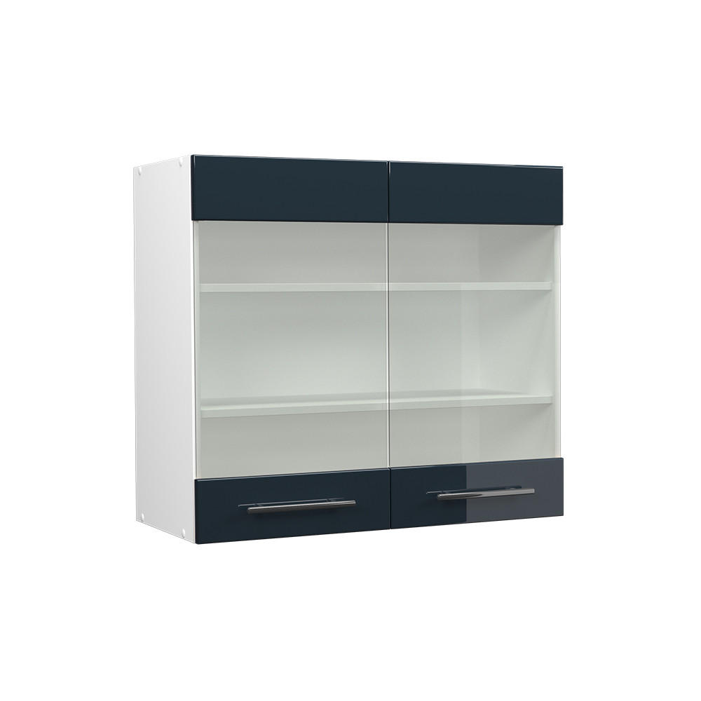 KÜCHENGLASSCHRANK Fame-Line Dunkelblau Hochglanz 80 cm - Weiß/Dunkelblau, Holzwerkstoff (80/72/34.1cm) - Vicco