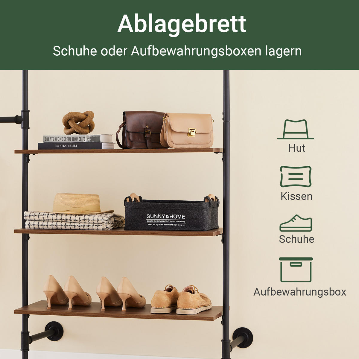 KLEIDERSTÄNDER Industrial Schwarz - Schwarz, Kunststoff (168/220/46cm) - SoBuy