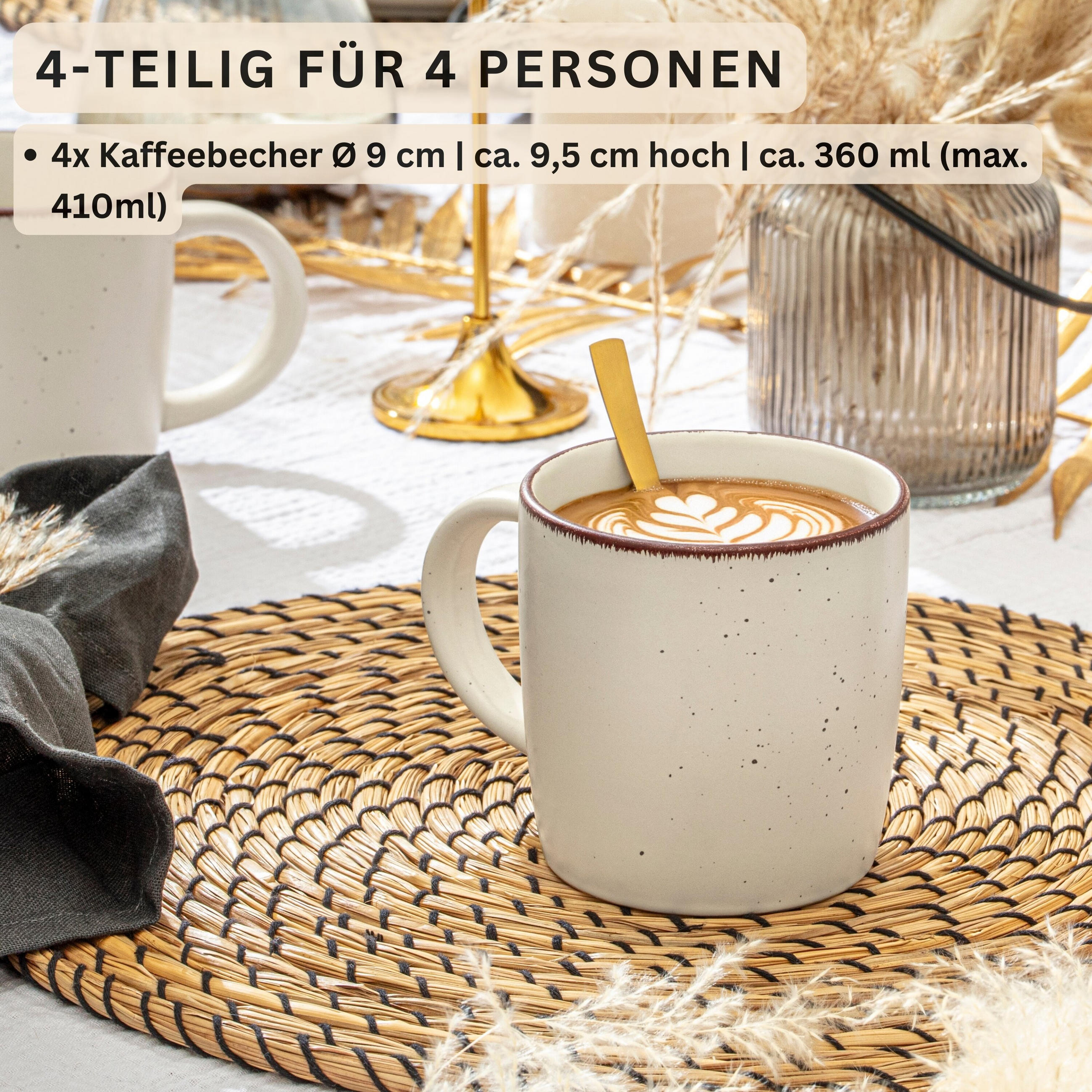 KAFFEEBECHER BOMBAY BEACH - 4 teilig aus Steingut - Beige, Stein (0.8L) - Sänger
