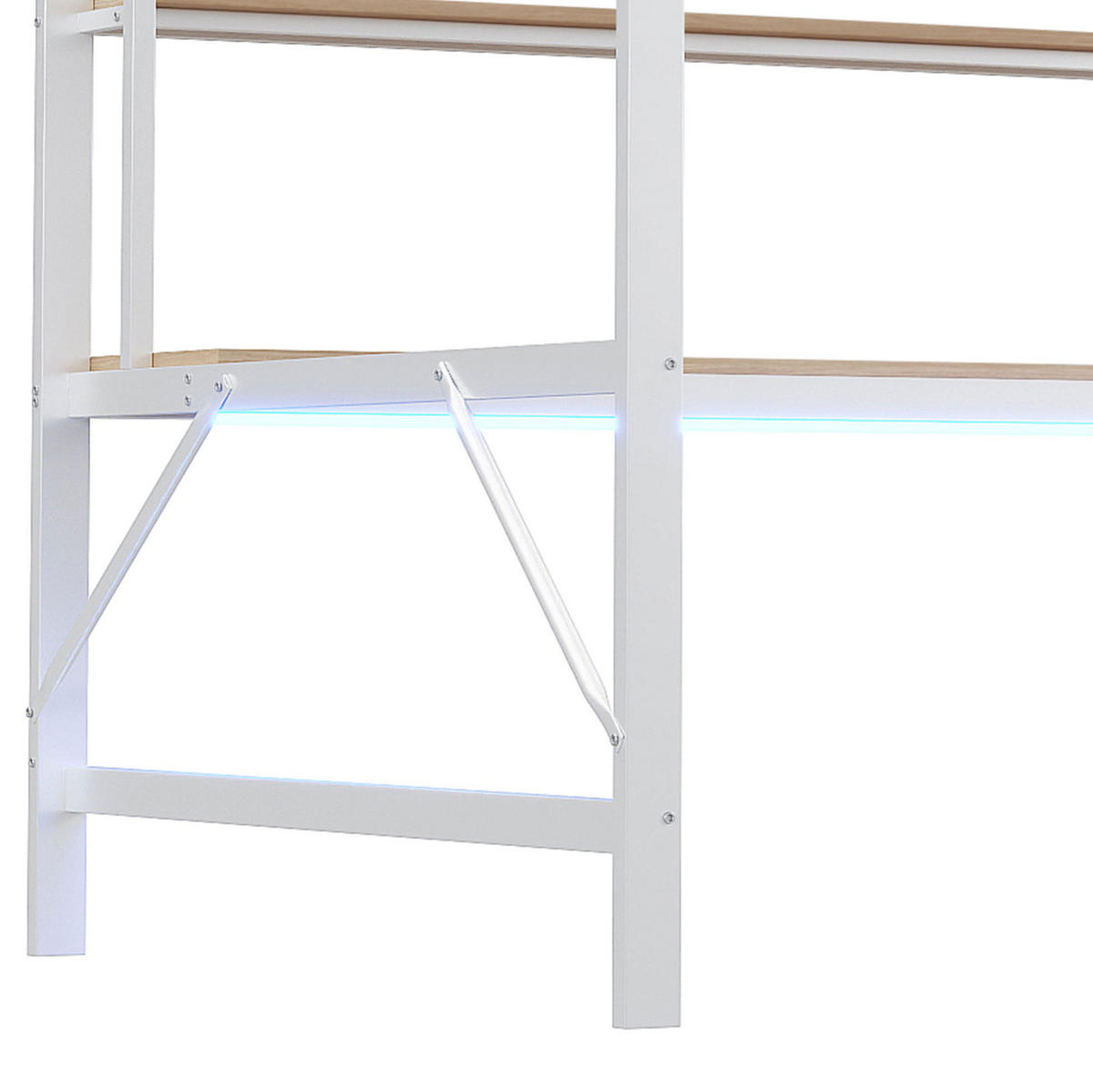 HOCHBETT 140/200 cm in Weiß mit Schreibtisch, Regal, USB und LED-Beleuchtung - Weiß, Metall (140/200cm) - Flora Grace