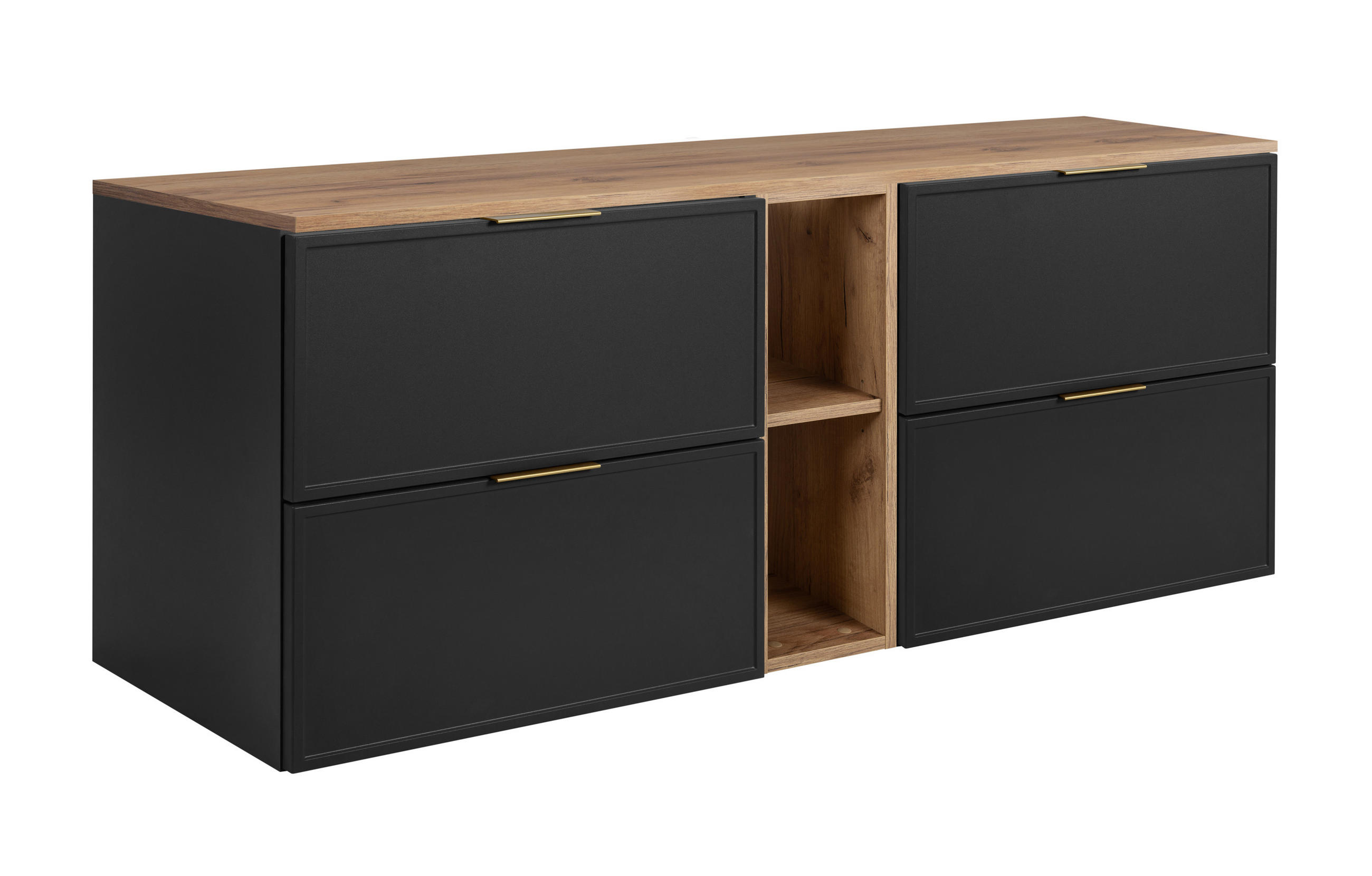 BADEZIMMERSCHRANK, Dunkelgrau / Craft-Eiche, Goldene Griffe, 180 ( 2 x 80 + 20) x 46 x 57 cm - Eichefarben/Goldfarben, Holzwerkstoff/Kunststoff (180/57/46cm) - 3XE LIVING