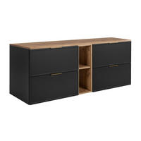 BADEZIMMERSCHRANK, Dunkelgrau / Craft-Eiche, Goldene Griffe, 140 ( 2 x 60 + 20) x 46 x 57 cm - Eichefarben/Goldfarben, Holzwerkstoff/Kunststoff (140/57/46cm) - 3XE LIVING