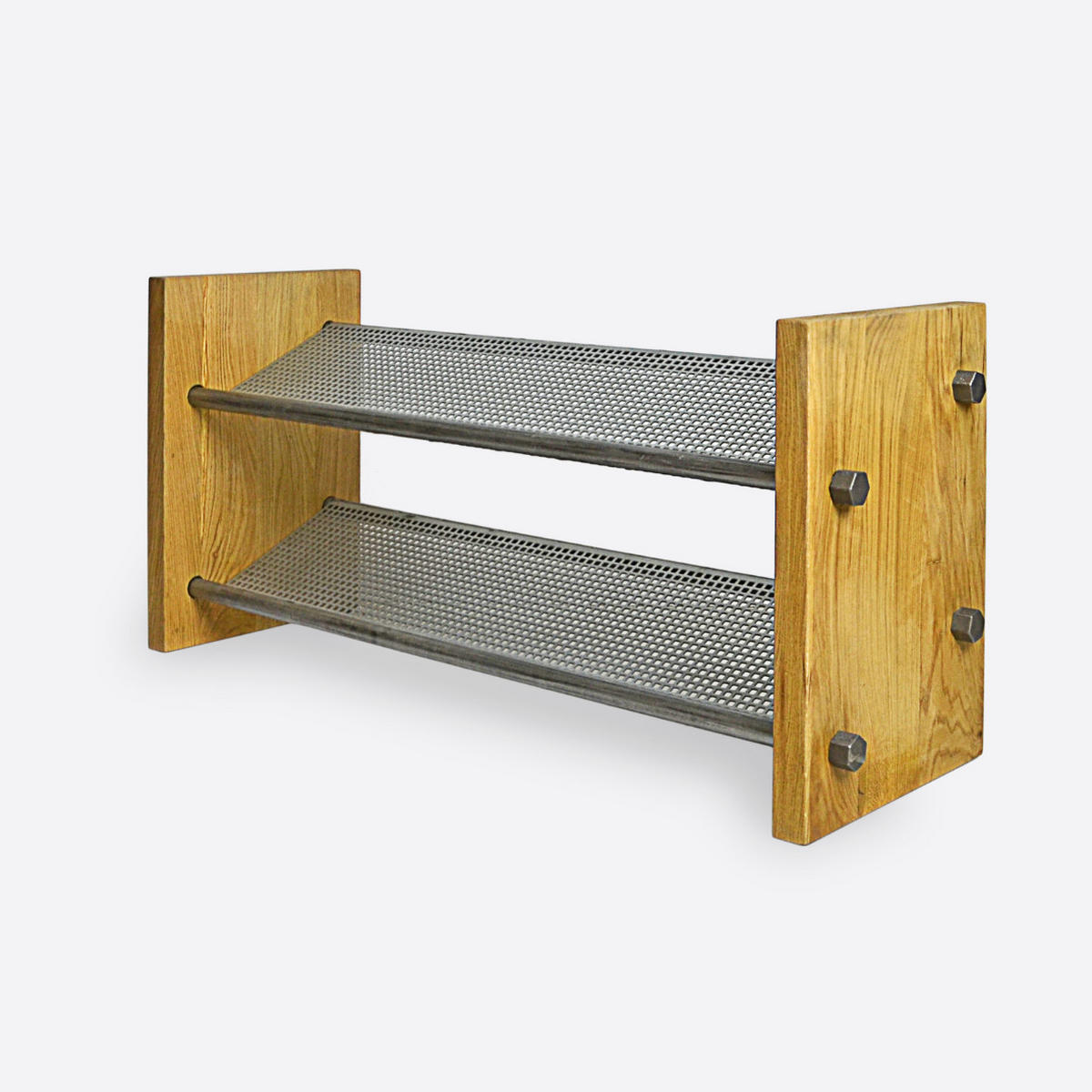 SCHUHREGAL aus Massivholz mit 2 Metallregalen OREST I - Eichefarben, Holz (100/50/35cm) - Rawood Furniture