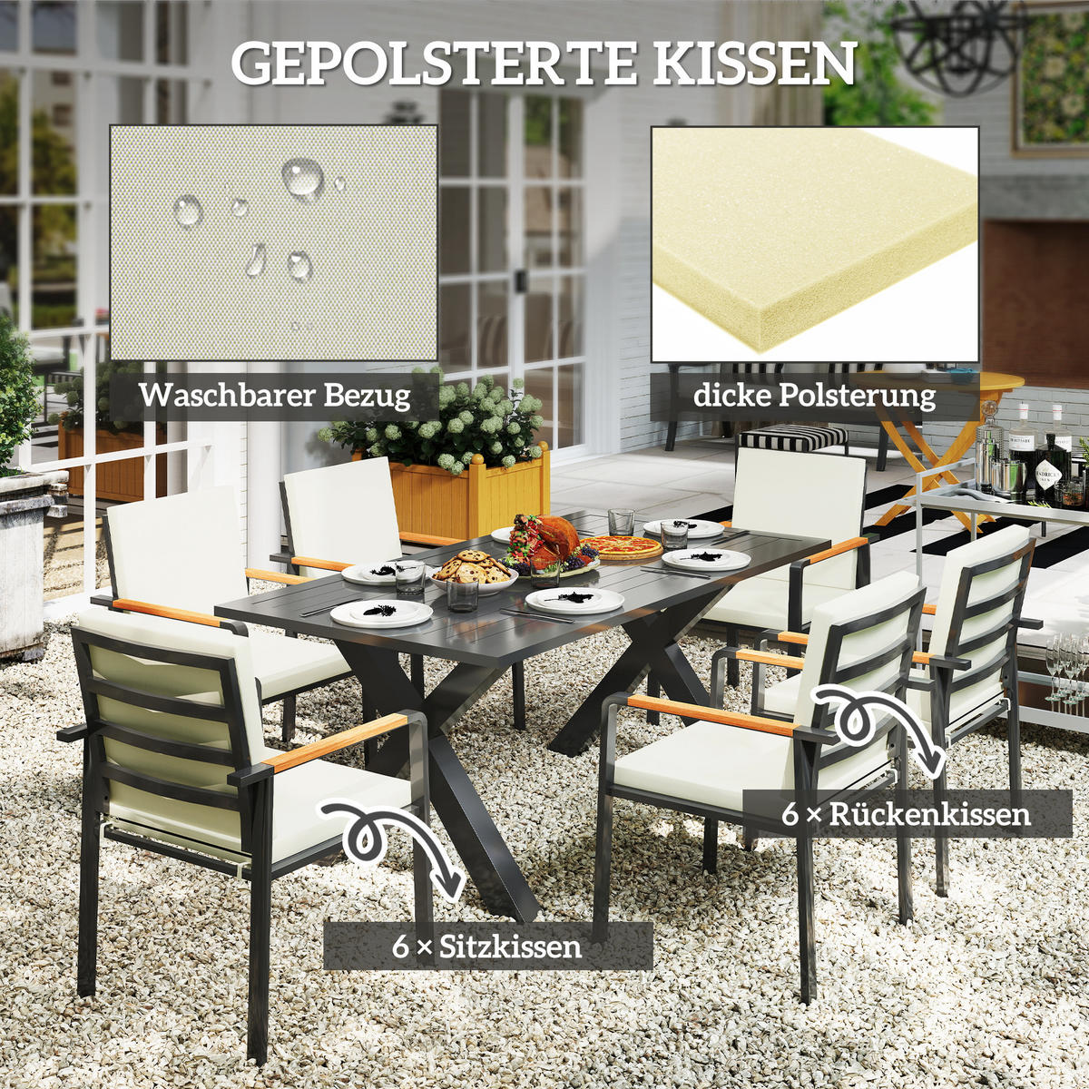 GARTENMÖBEL-SET DE-09658 Schwarz + Grau - Grau, Metall - ComfortXL