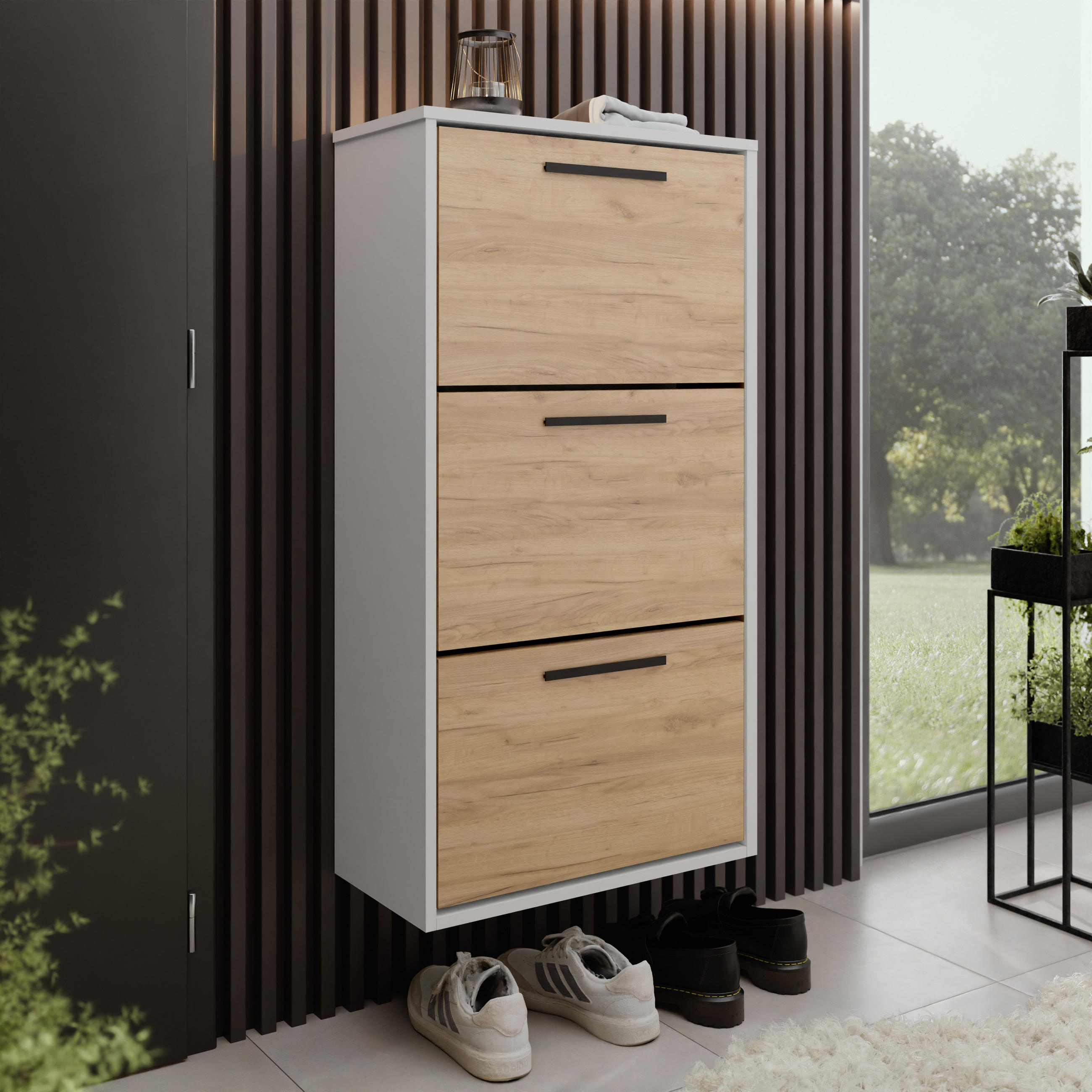 SCHUHSCHRANK Asper Weiß & Craft Eiche Gold - Honigeiche/Weiß, Holzwerkstoff (59/114.6/24cm) - Kier Furniture