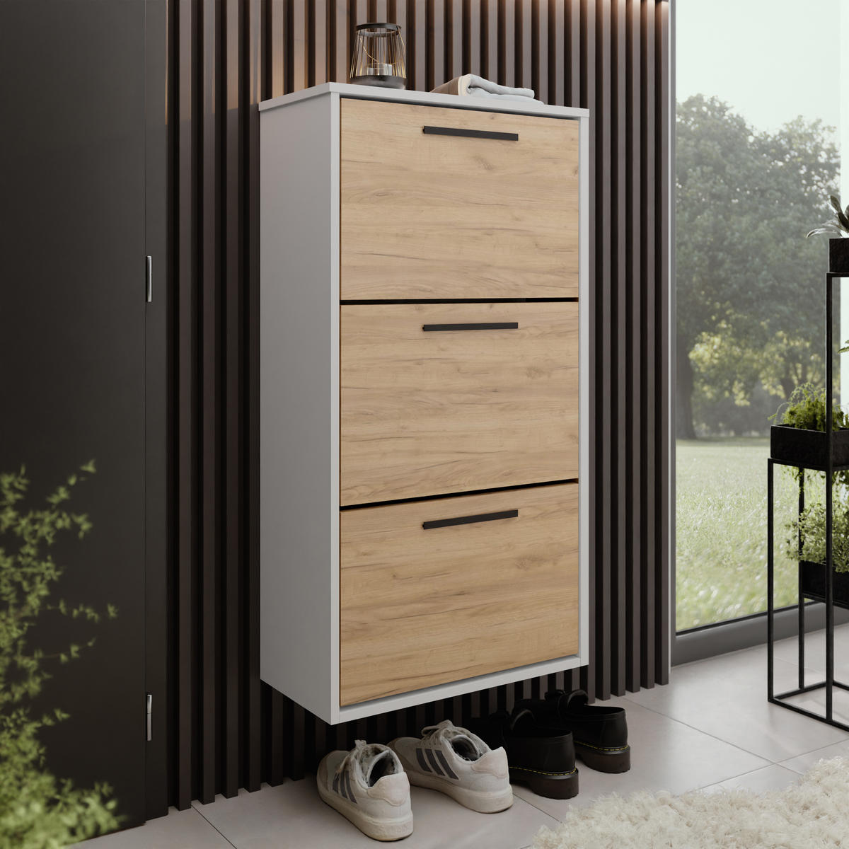 SCHUHSCHRANK Asper Weiß & Craft Eiche Gold - Honigeiche/Weiß, Holzwerkstoff (59/114.6/24cm) - Kier Furniture