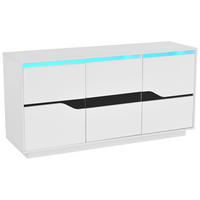 SIDEBOARD DE-37778 mit LED-Beleuchtung und 3 Türen Weiß - Weiß, Holzwerkstoff (140/70/40cm) - ComfortXL