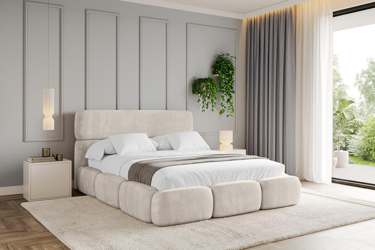 POLSTERBETT mit Bettkasten und Lattenrost, Boxbett ohne Matratze - ELVA 200x200 Beige - Beige, Holzwerkstoff/Textil (200/200cm) - ALTDECOR