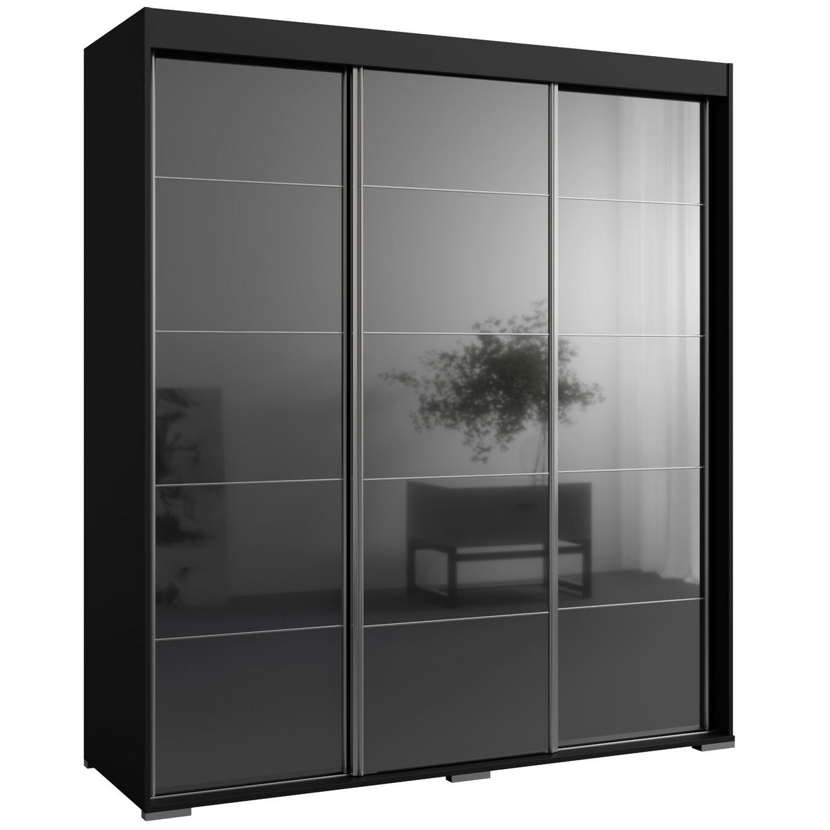 SCHIEBETÜRENSCHRANK mit Schubladen Como 3D 180 Schwarz (lacobel) - Silberfarben/Schwarz, Holzwerkstoff/Metall (180/208/67cm) - mzm24