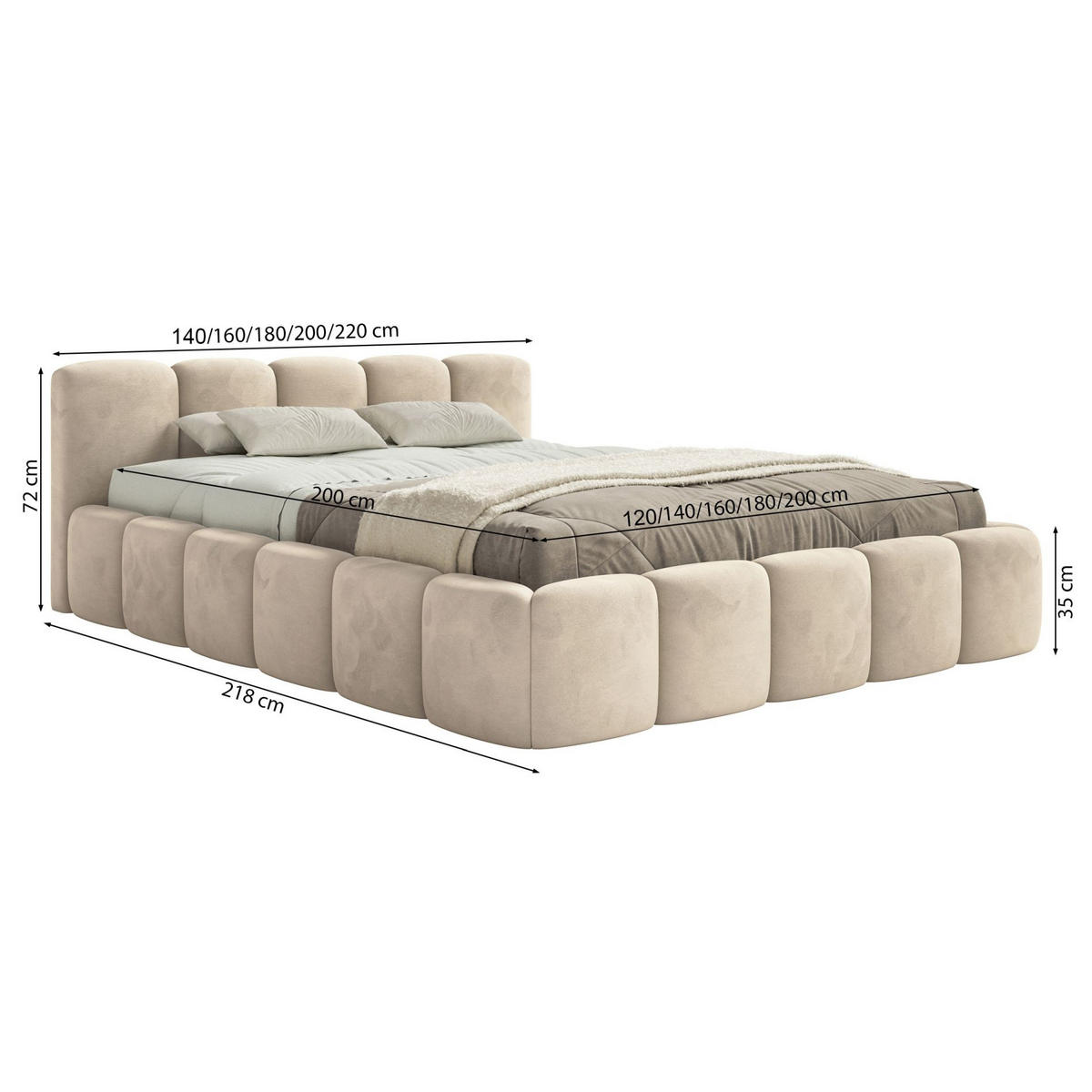 POLSTERBETT Cloudy Low Hellbeige Samt, Bettkasten & Lattenrost, 120x200 cm - Ecru/Schwarz, Kunststoff/Textil (120/200cm) - Selsey
