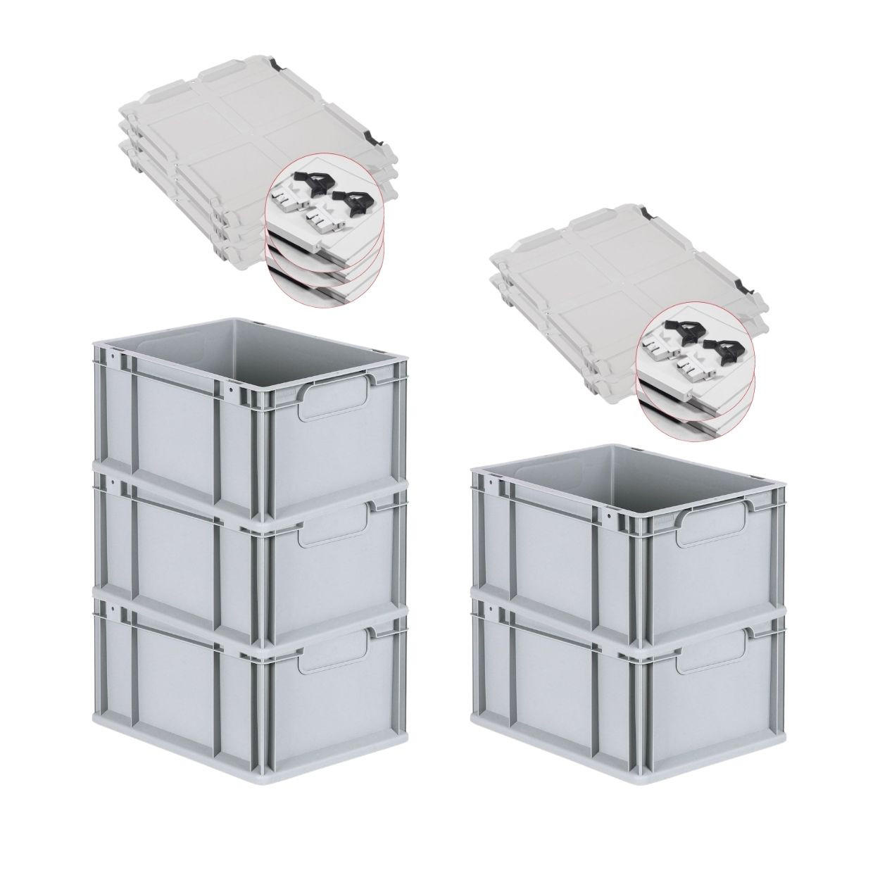 EUROBOX 5x Nextgen Economy Mit Scharnierdeckel Grau/Schwarz Griffe Geschlossen - Schwarz, Kunststoff (30/22/40cm) - PROREGAL