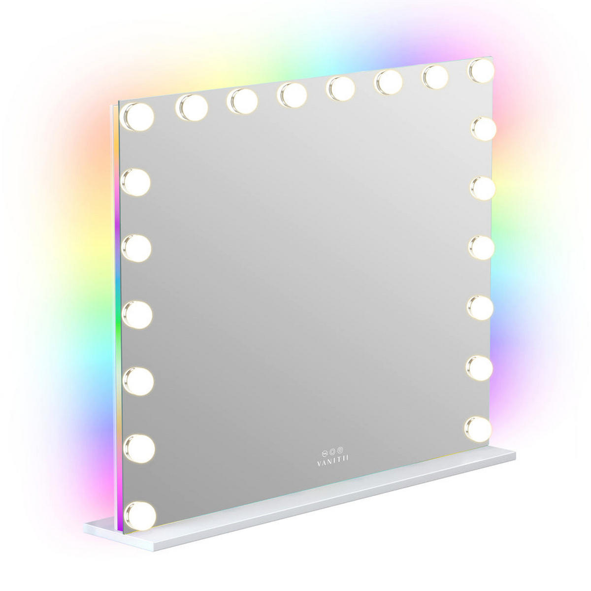 SCHMINKSPIEGEL mit LED-Beleuchtung und RGB Hintergrundbeleuchtung weiß 100/80 cm - Weiß, Metall (100/80/3cm) - VANITII