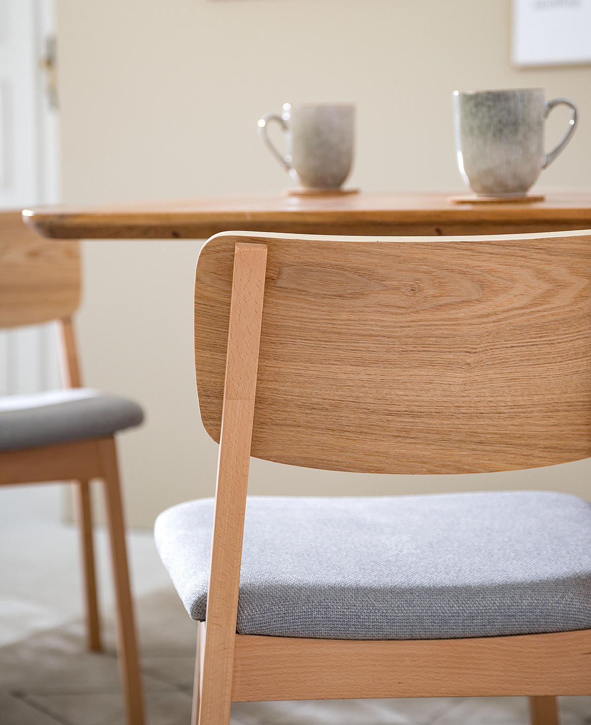 ESSZIMMERSTUHL 2er Set - Buche teilmassiv / Strukturstoff - Grau / Buche - Grau, Holz/Holzwerkstoff (52/76/56cm) - home24