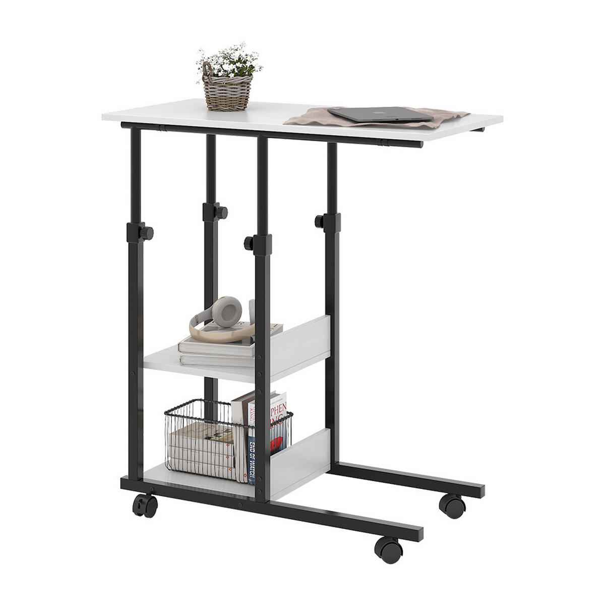 STUBENTISCH Liam Weiß 89 x 40 cm mit Rollen - Schwarz/Weiß, Holzwerkstoff (40/89/80cm) - Vicco